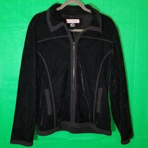 Che- Bella Women XXL Black Velour Zip Up Jacket Velvet Warm Y2K Piping Retro